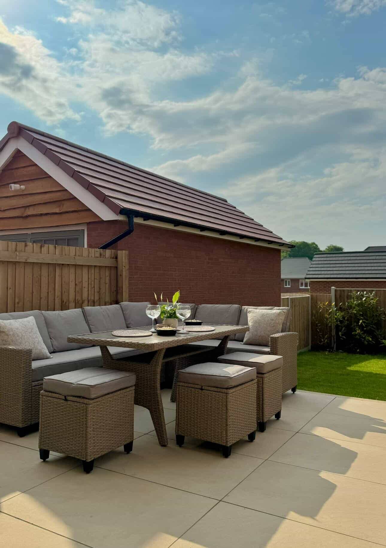 Aston 9 Seater Rattan Corner Sofa Set with Polywood Table Top - Natural Brown