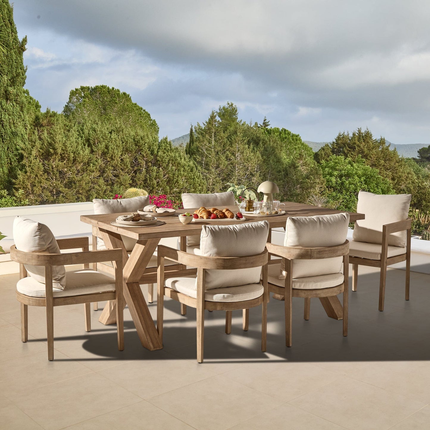 Charlotte 6 Seater Wooden Garden Dining Set with 6 Imani Dining Chairs - Whitewash - Laura James