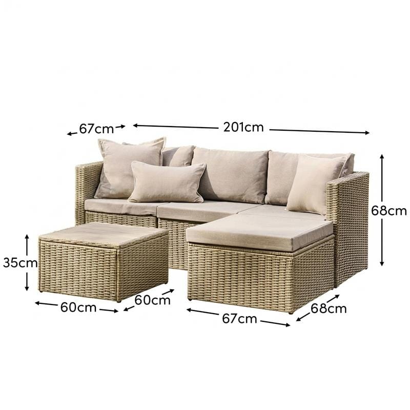 Weston 4 Seater Rattan Garden Corner Sofa Set - Light Grey with Stone Grey Cushions Laura James