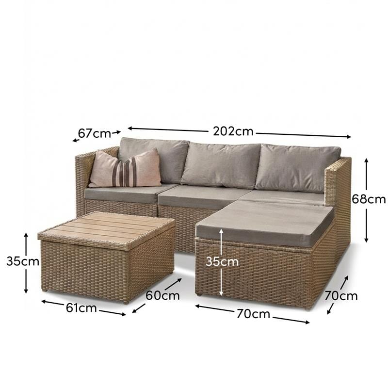 Weston 4 Seater Rattan Corner Sofa Set With Polywood Top - Natural Weave