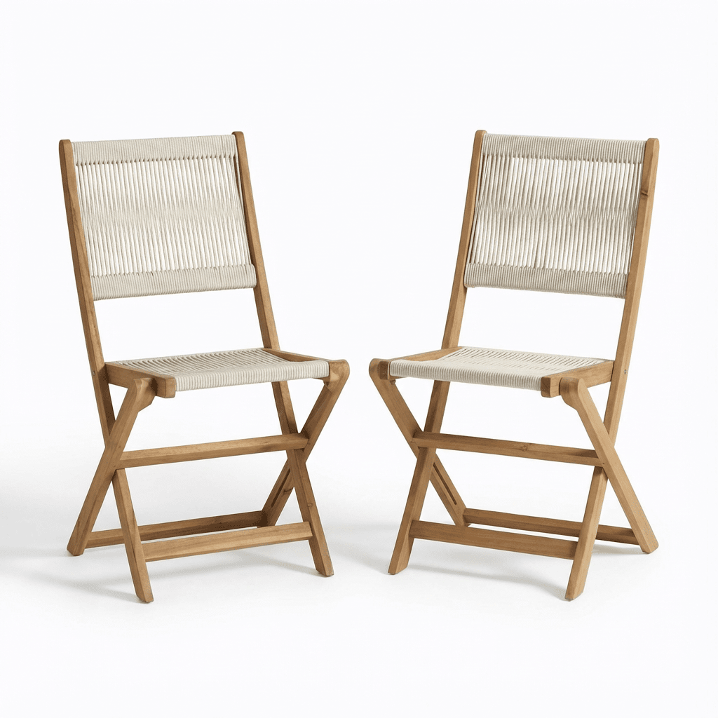Cove White Acacia Garden Chair - Set of 2 - Beige Rope - Laura James