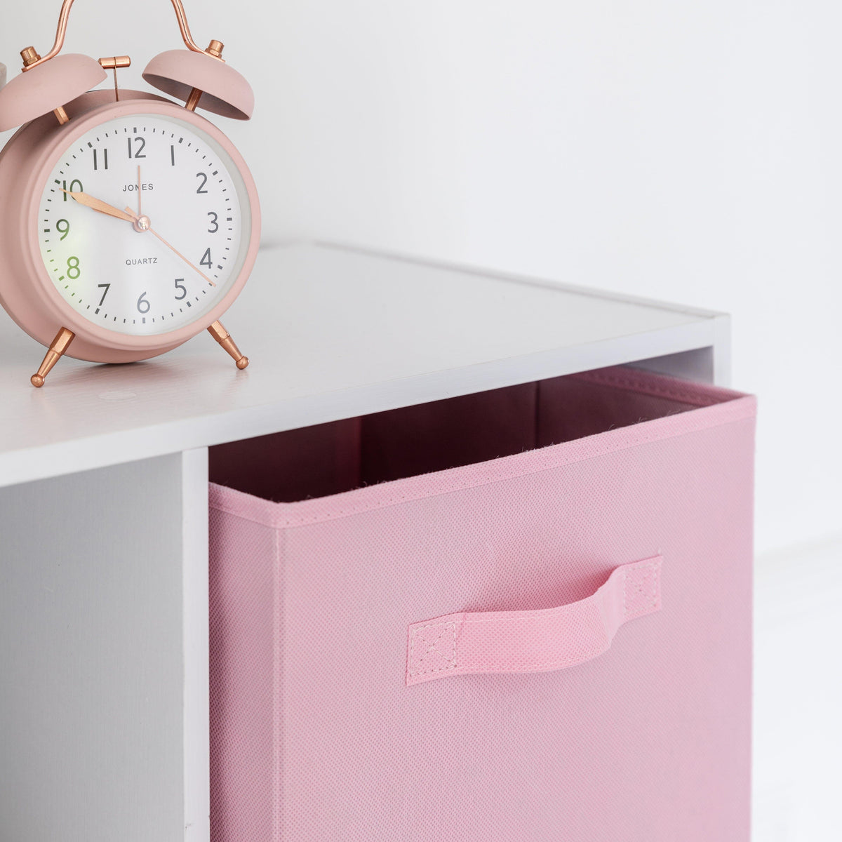 8 Cube Storage Unit in White & 4 Pink Handled Box Drawers - Laura James