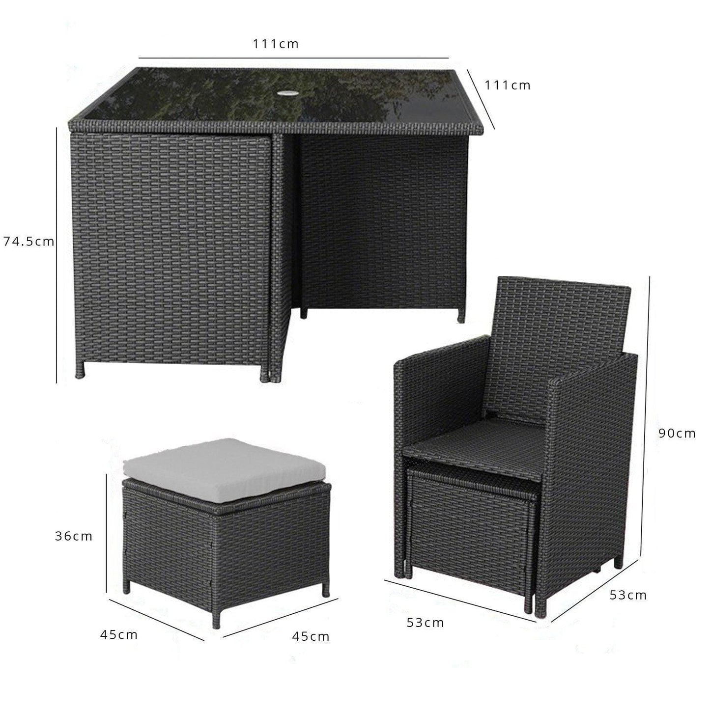 Cube 8 Seater Rattan Outdoor Dining Set with Cream LED Premium Parasol - Mixed Black Weave