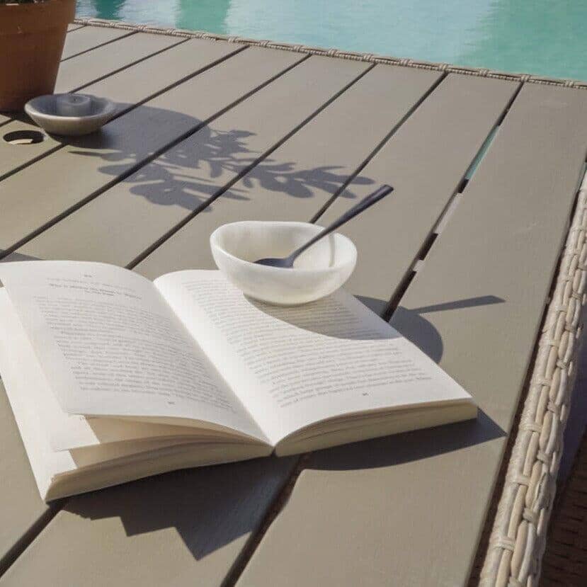 Cube 8 Seater Rattan Outdoor Dining Set with Cream LED Premium Parasol - Natural Brown Weave Polywood Top