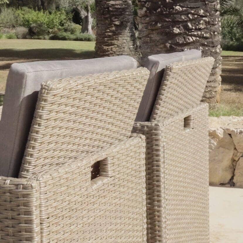 Cube 8 Seater Rattan Outdoor Dining Set with Cream Parasol - Natural Brown Weave Polywood Top