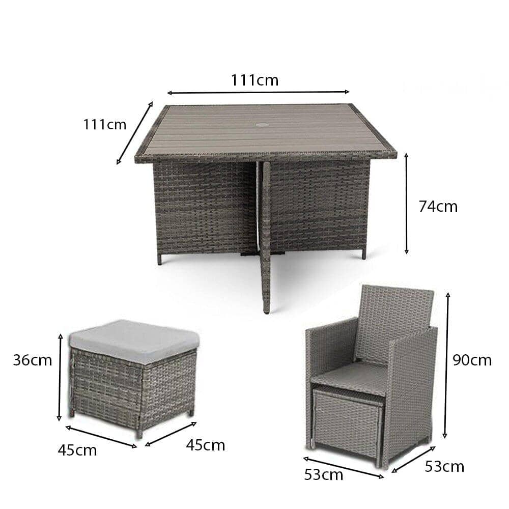 OUTLET - 8 Seater Rattan Cube Outdoor Dining Set - Grey Weave Polywood Top