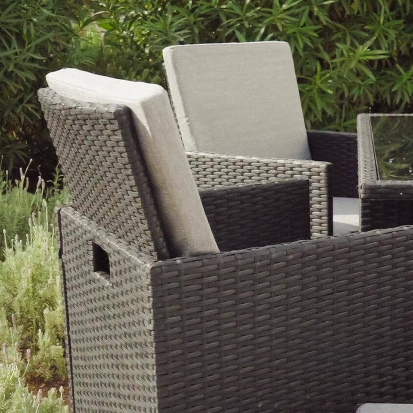 Cube 8 Seater Rattan Outdoor Dining Set with Cream LED Premium Parasol - Mixed Black Weave