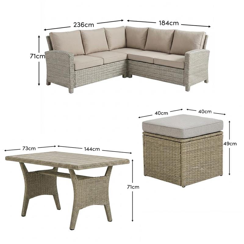 Aston 9 Seater Rattan Garden Corner Dining Set - Light Grey with Polywood Top - Laura James