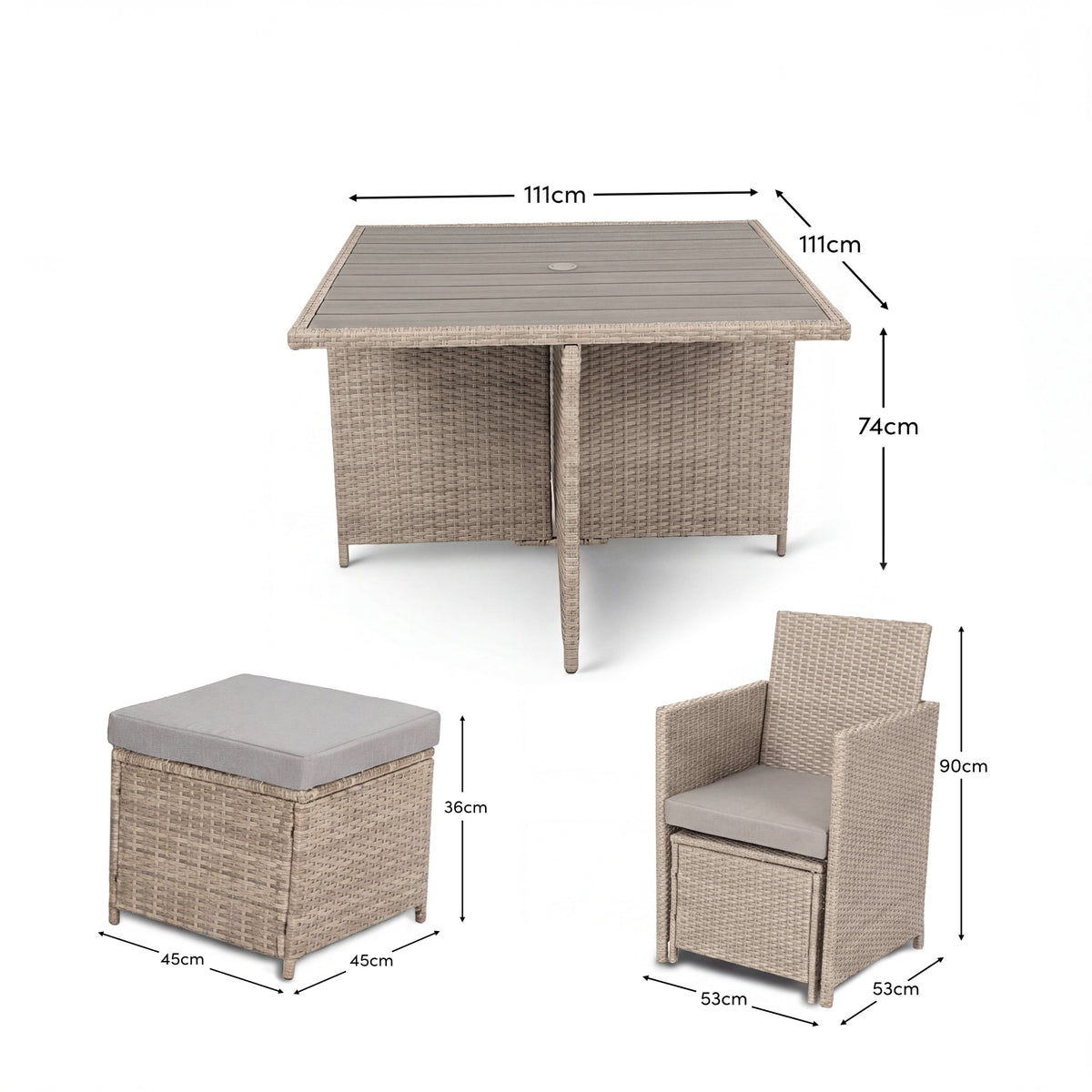 Cube 8 Seater Rattan Garden Dining Set - Light Grey with Polywood Top - Laura James