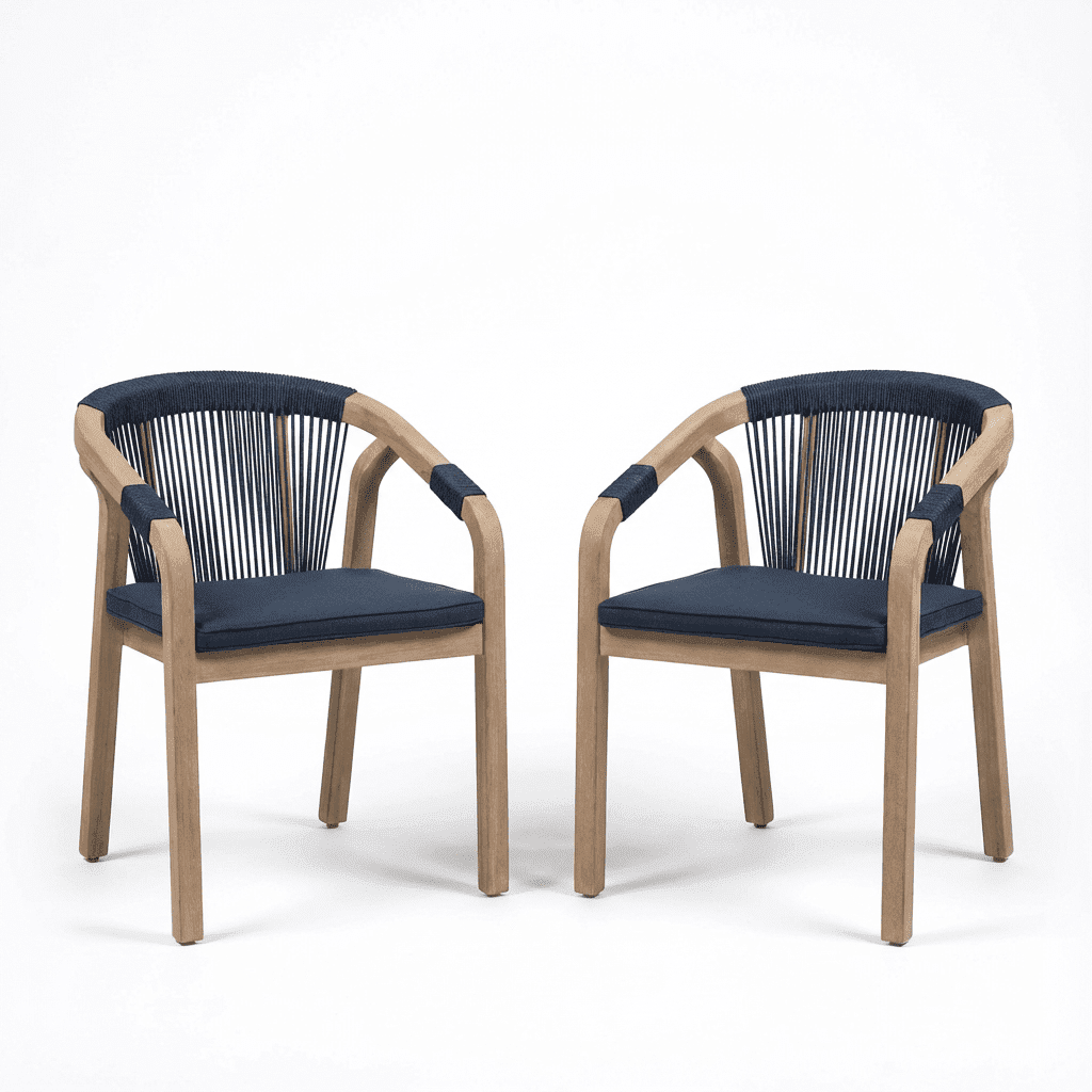 Shiro Navy Rope Wooden Garden Chairs - Set of 2 - Laura James
