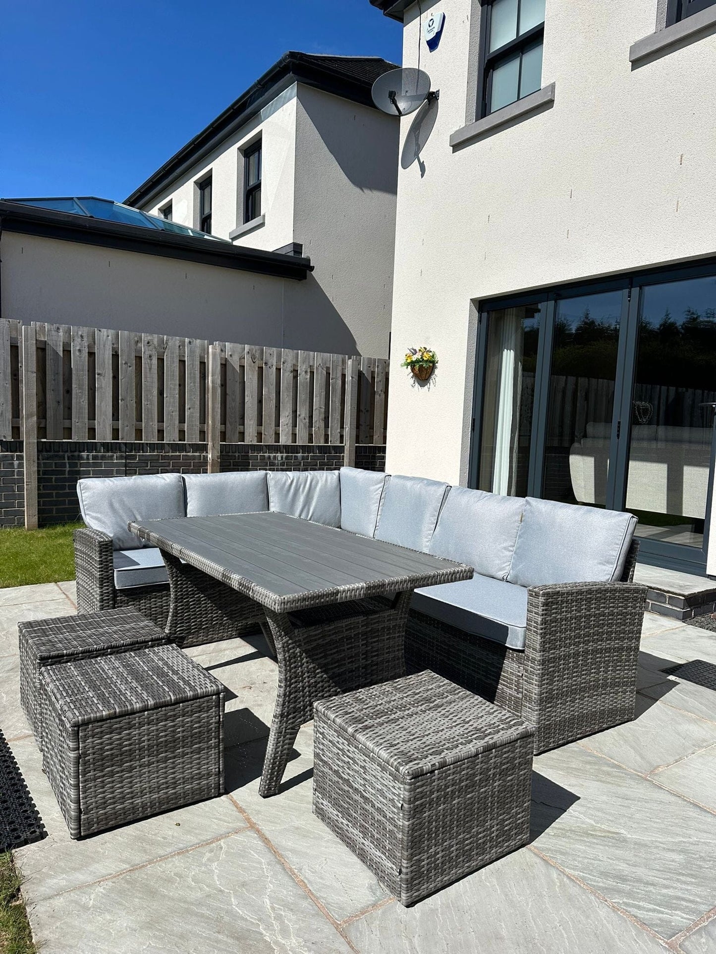 Aston 9 Seater Rattan Corner Sofa Set with Polywood Top - Grey