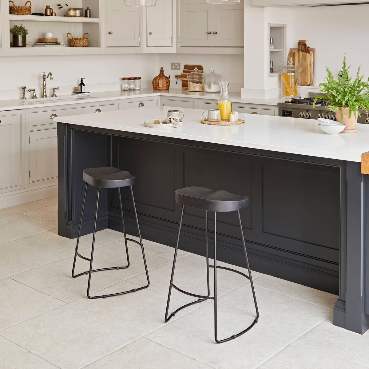 Aiden Black Mango Wood Backless Bar Stool - Set of 2
