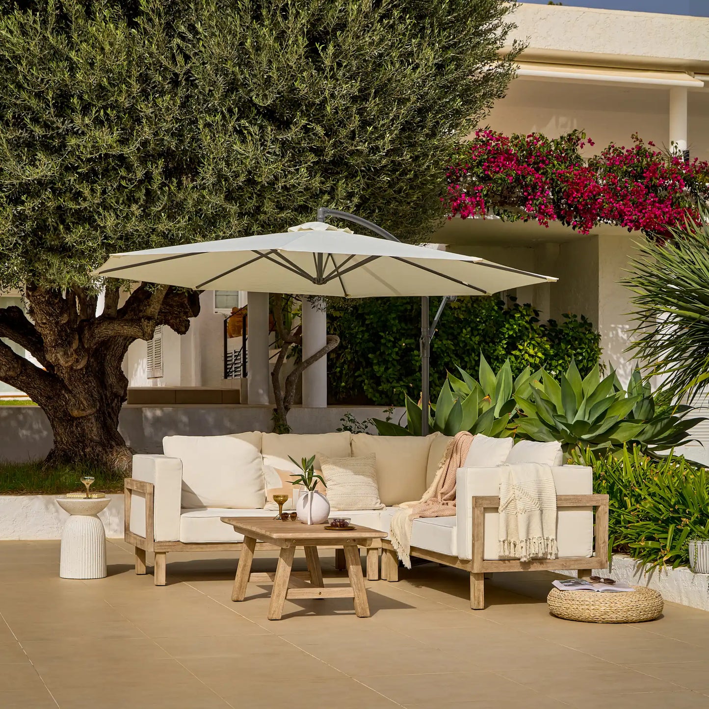 Akira Wooden Corner Sofa Set with Shiro Coffee Table - Laura James