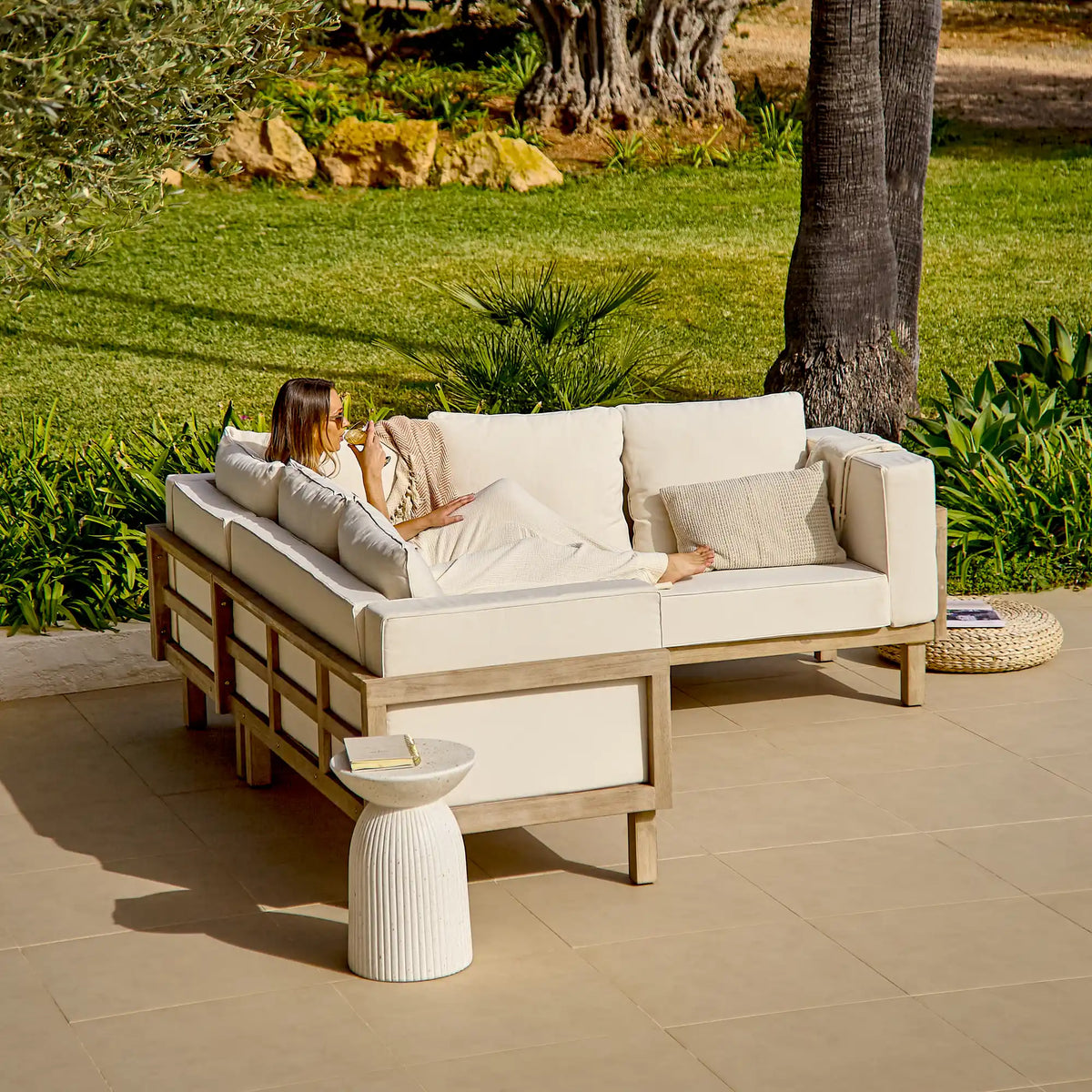 Akira 6 Seater Wooden Garden Corner Sofa
