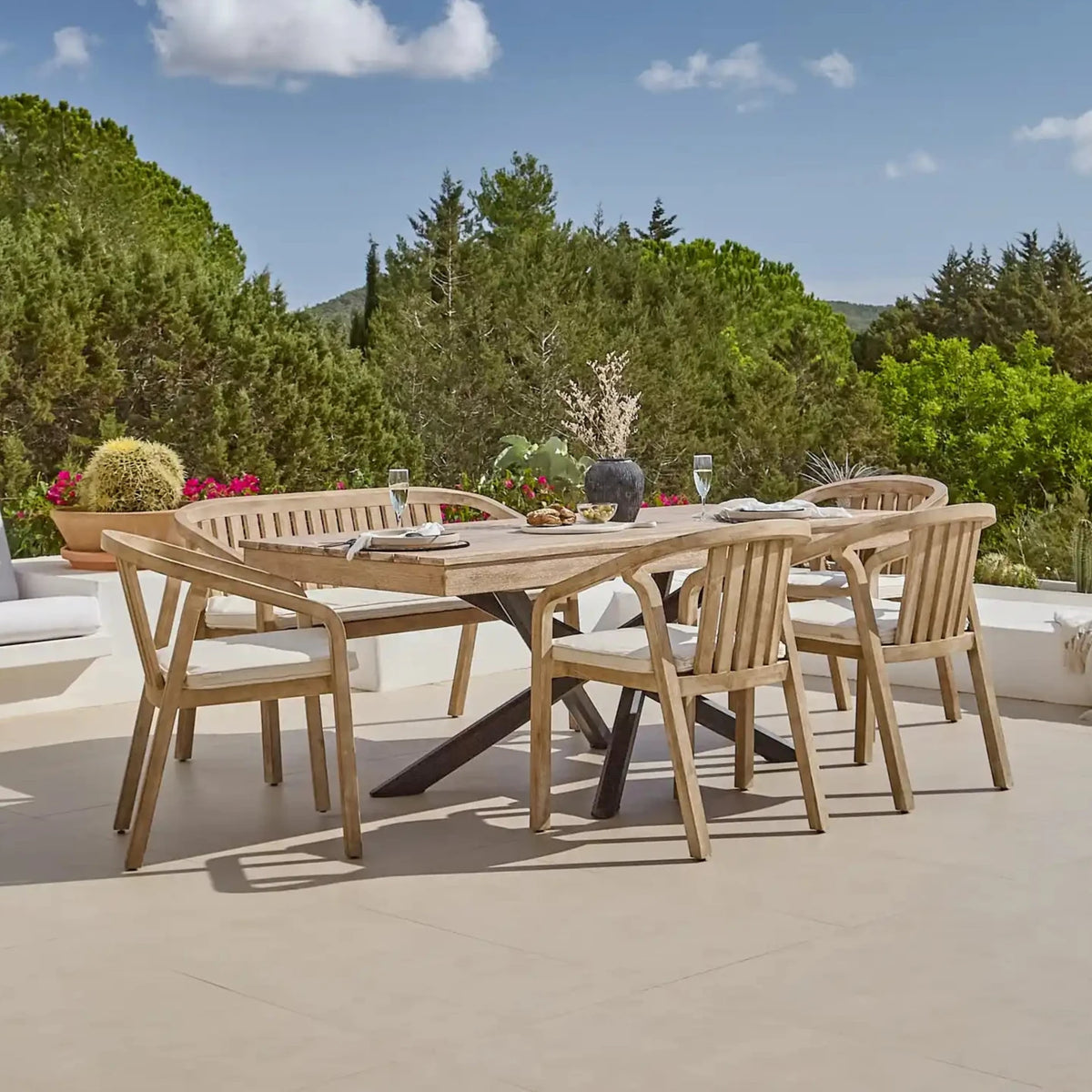 Amelia Wooden Rectangular Dining Table Set with 1 x Shiro 130cm Bench with 4 x Shiro Dining Chairs