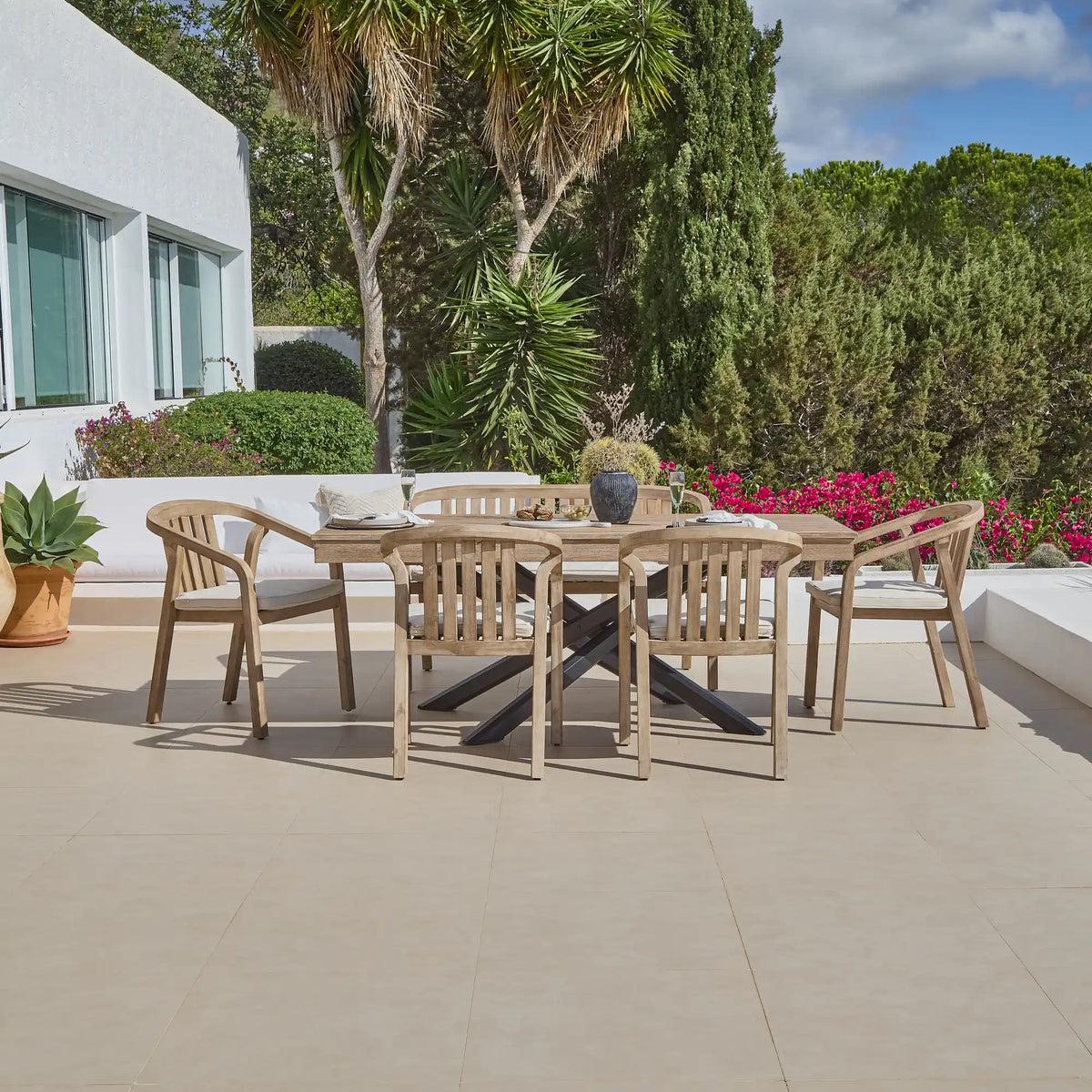 Amelia Wooden Rectangular Dining Table Set with 2 x Shiro 130cm Bench and 2 x Shiro Dining Chairs with Cushions - Cotton White