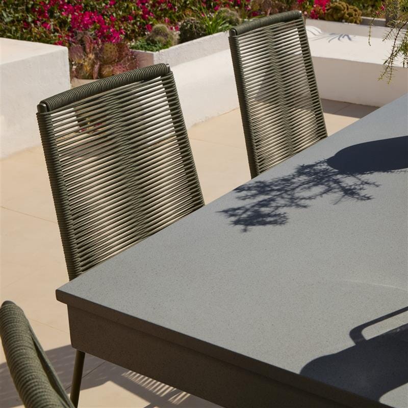 Amelia 6 Seater Dove Grey Concrete Garden Dining Set with Ryder Khaki Chairs - Laura James