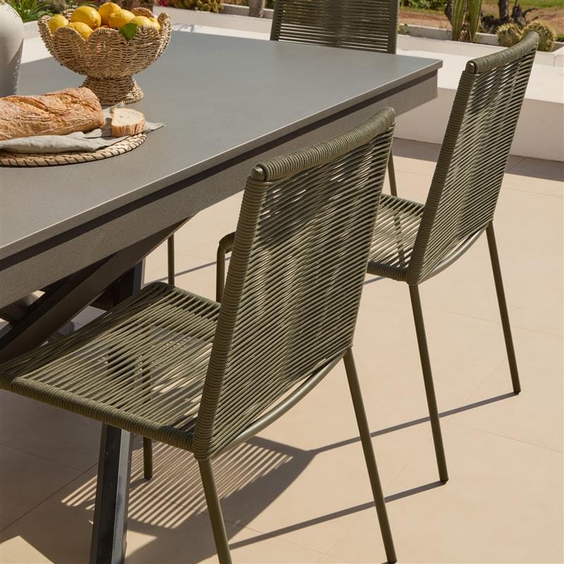 Amelia 6 Seater Dove Grey Concrete Garden Dining Set with Ryder Khaki Chairs - Laura James