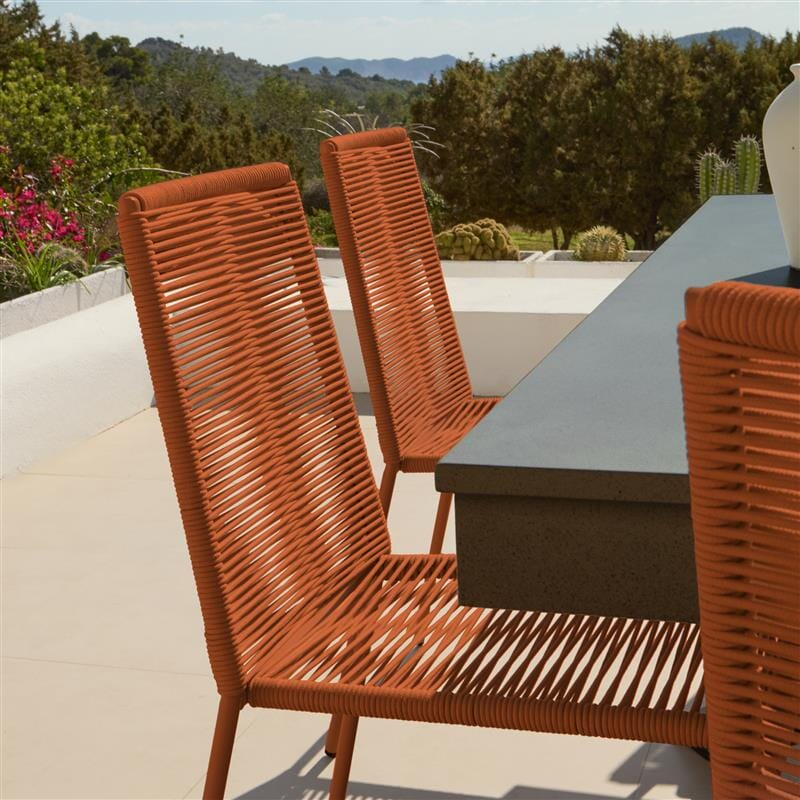 Amelia 6 Seater Dove Grey Concrete Garden Dining Set with Ryder Burnt Orange Chairs - Laura James