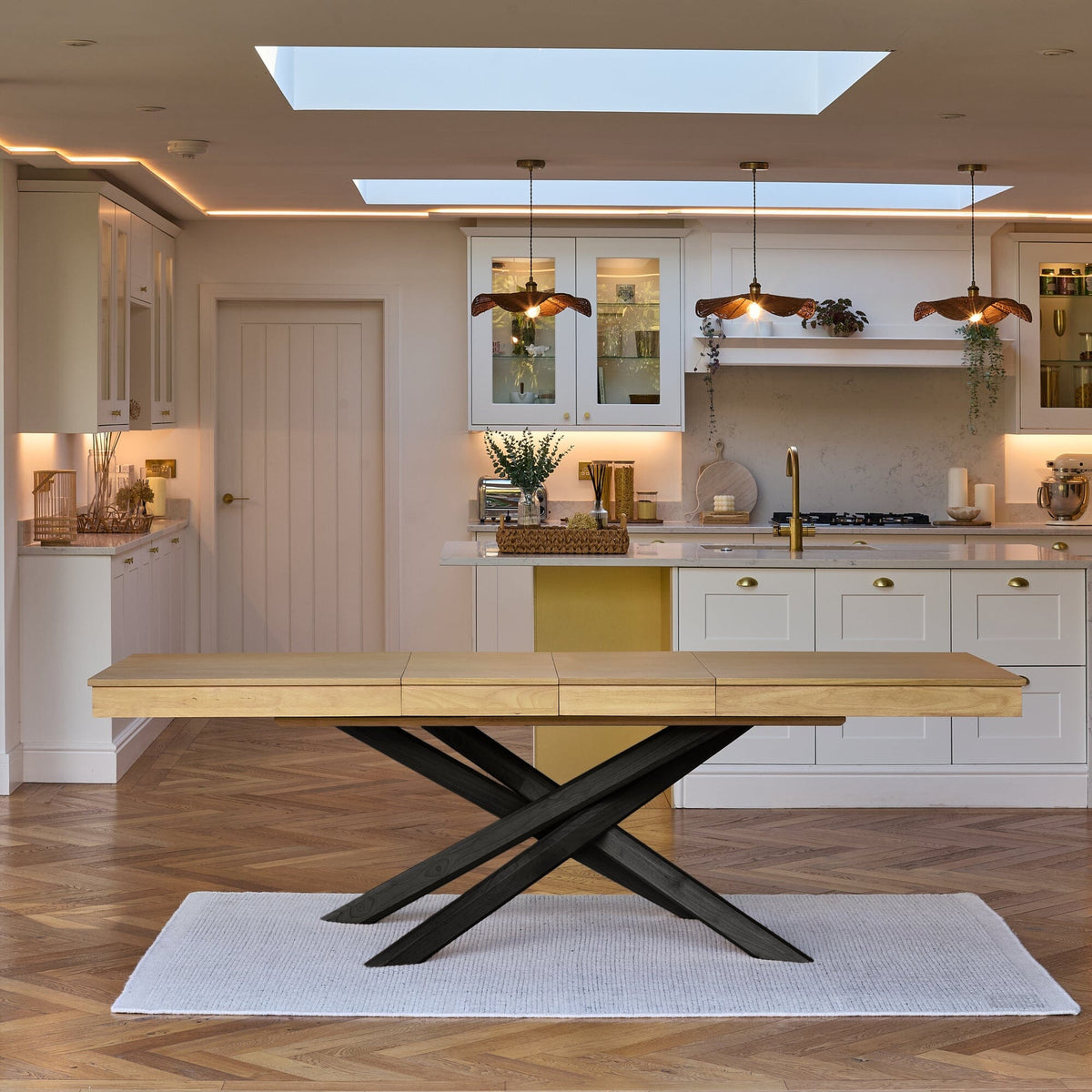 Amelia Pale Oak Wood Dining Table - Extendable - Black Legs - Laura James