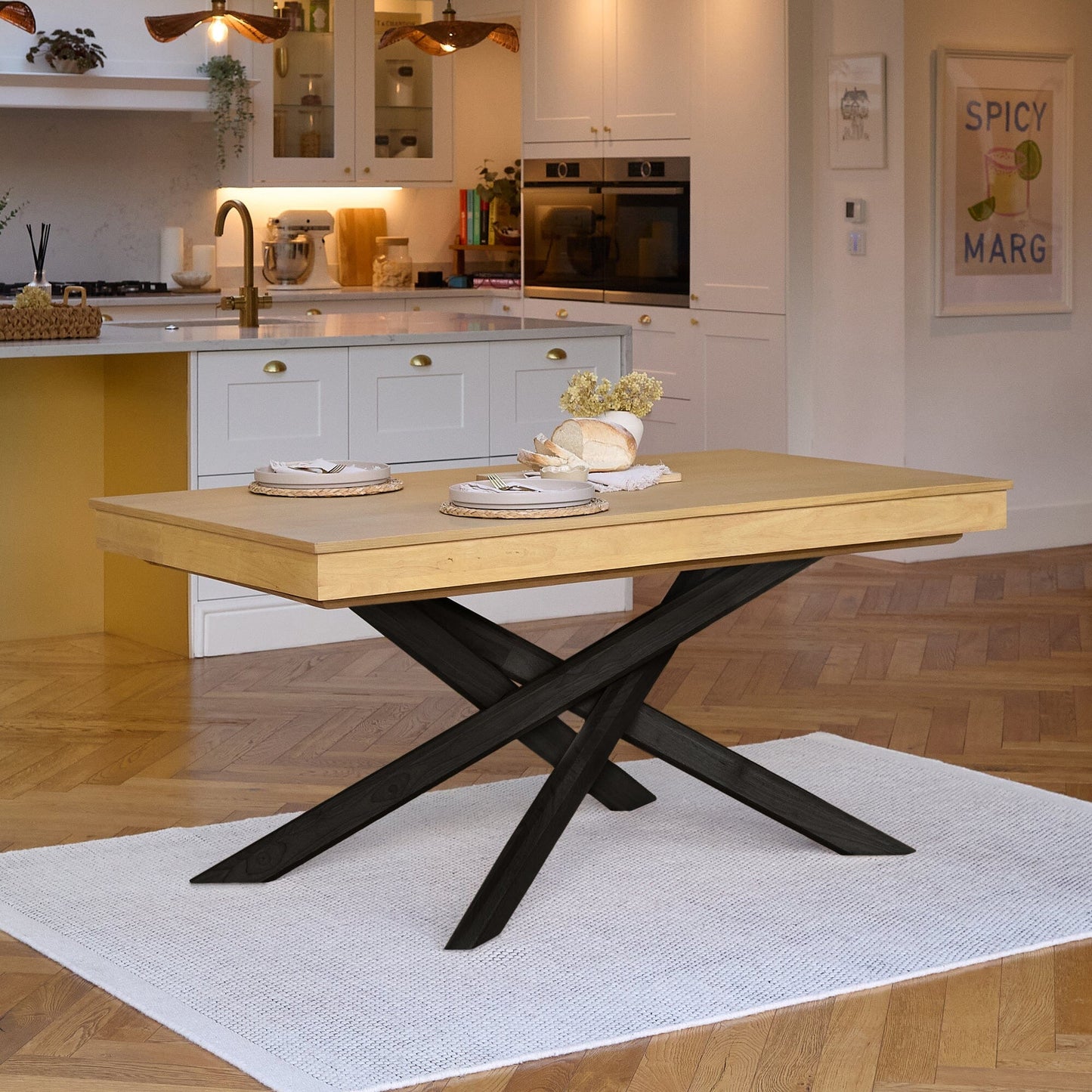 Amelia Pale Oak Wood Dining Table - Non Extendable - Black Legs - Laura James