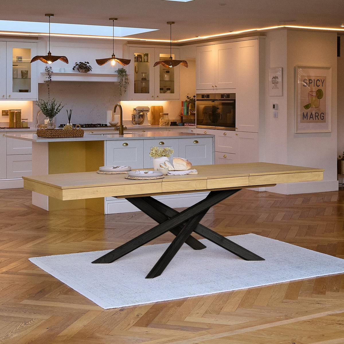 Amelia Pale Oak Wood Dining Table - Extendable - Black Legs - Laura James