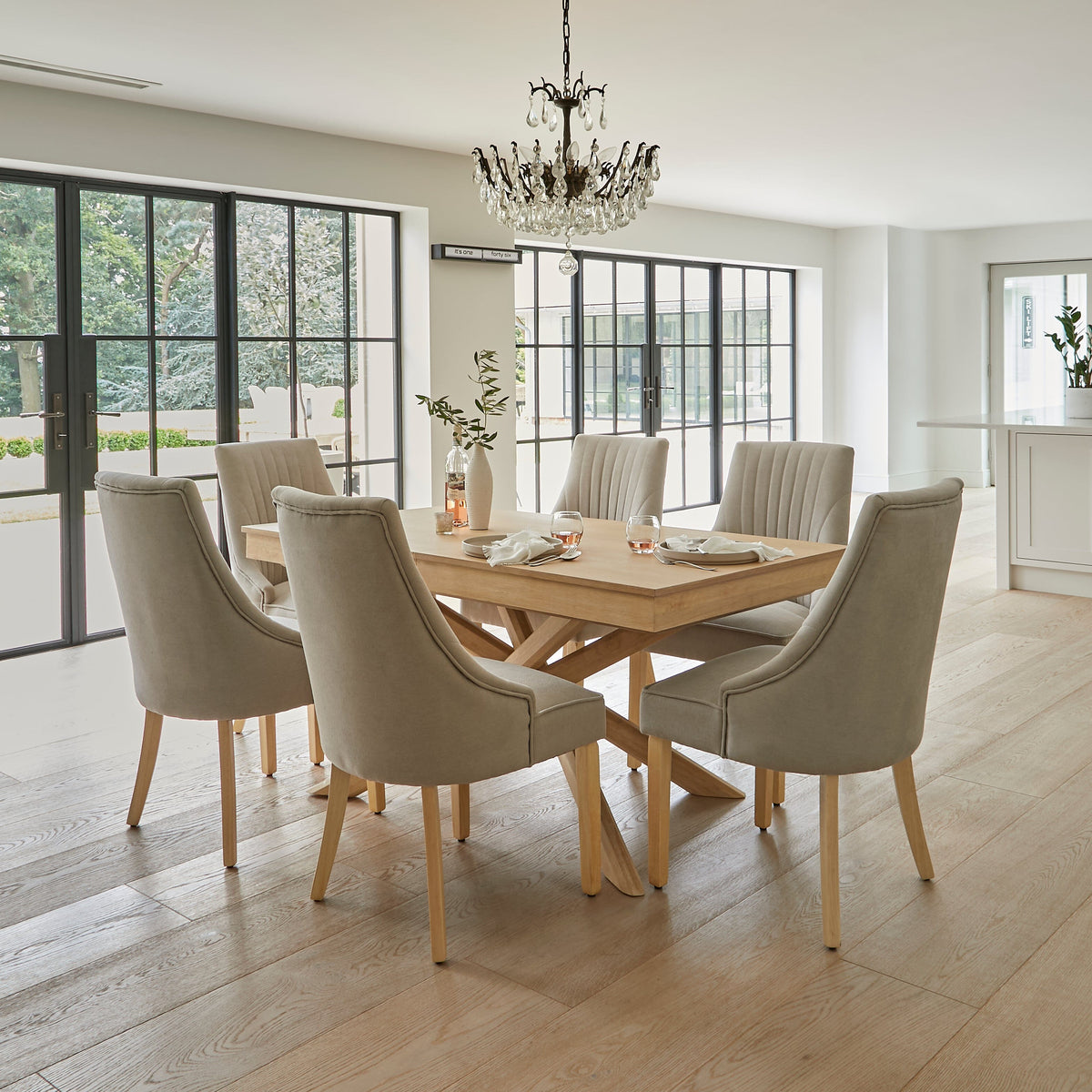 Nadine Soft Beige Dining Chairs - Set of 2 - Whitewash Legs
