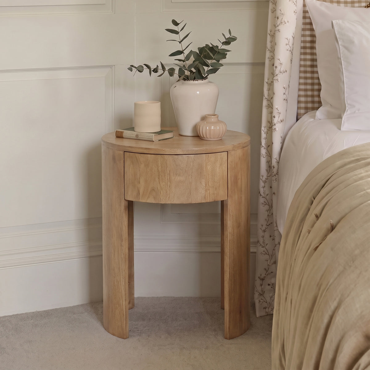 Asha 60cm 1 Drawer Bedside Table - Almond Brown Mango Wood