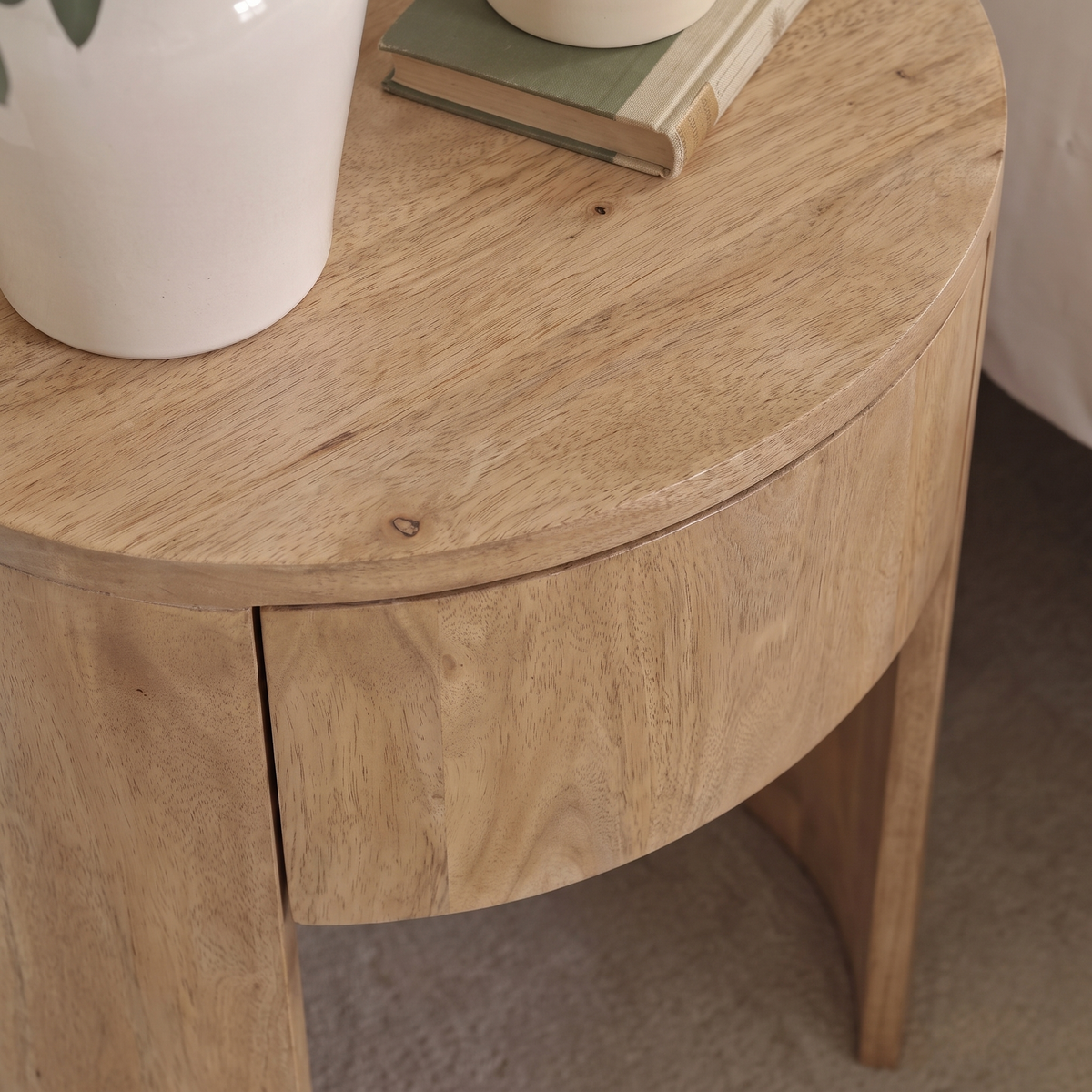 Asha 60cm 1 Drawer Bedside Table - Almond Brown Mango Wood