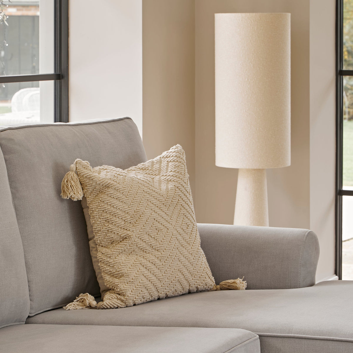 Elborough 50x50cm Diamond Cotton Tasseled Cushion Cover - Off White