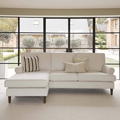 Annabelle corner sofa with chaise Natural Ivory with Dark Oak Legs - Laura James