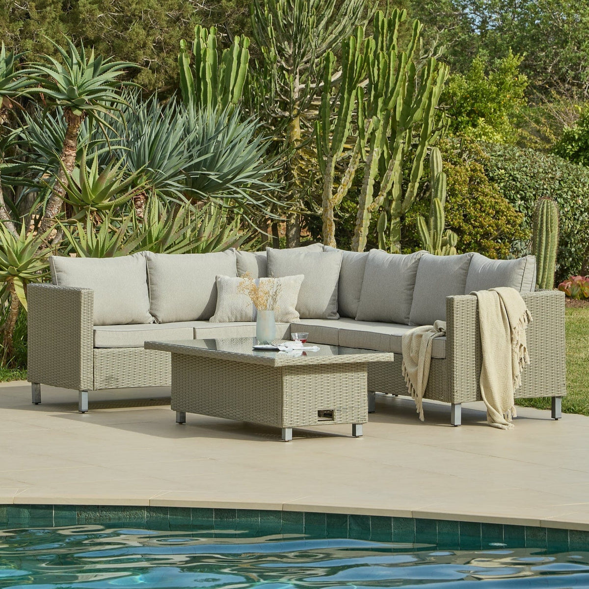 Aria Corner Rattan Sofa Set with Rising Table - Laura James