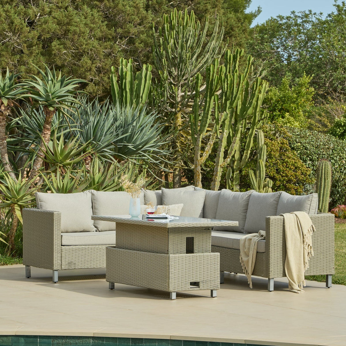 Aria Corner Rattan Sofa Set with Rising Table - Laura James
