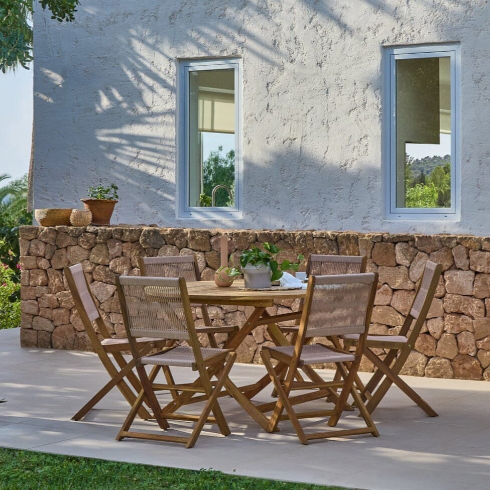 Ashby Wooden Round Folding Table Set with 6 x Cove Dining Chairs - Laura James