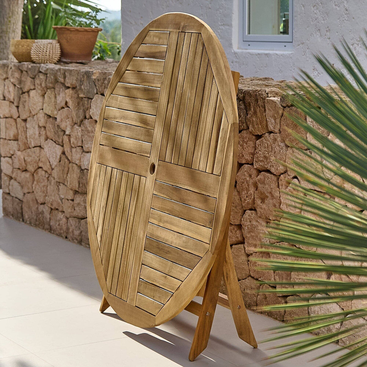 Ashby 4 Seater Round Wooden Garden Dining Set with Cream LED Premium Parasol - 100cm