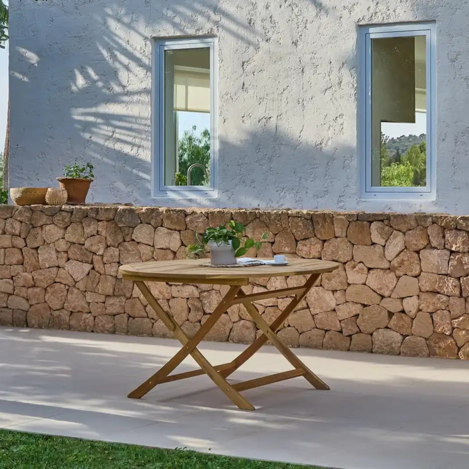 Ashby 6 Seater Wooden Round Garden Dining Set with 6 Cove Rope Chairs - 130cm - Laura James