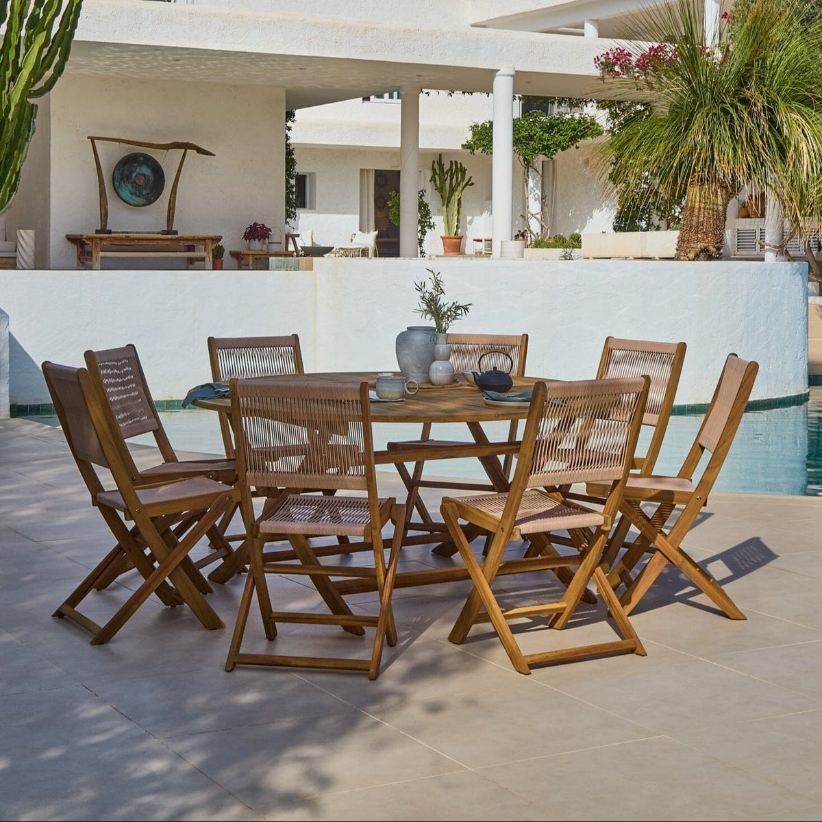 Ashby Wooden Round Folding Table Set with Cove Dining Chairs - Laura James