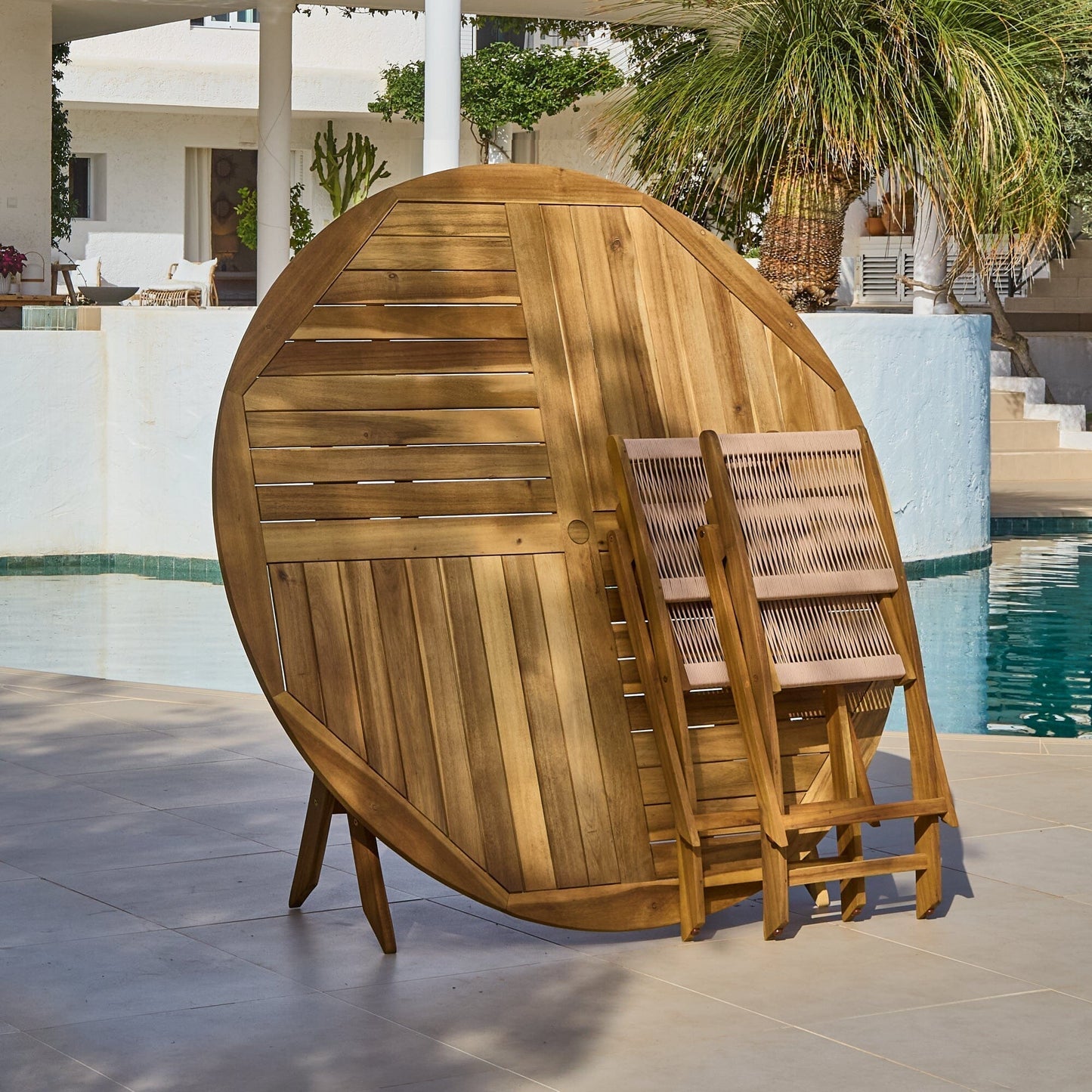 Ashby Wooden Round Folding Table Set with 6 x Cove Dining Chairs