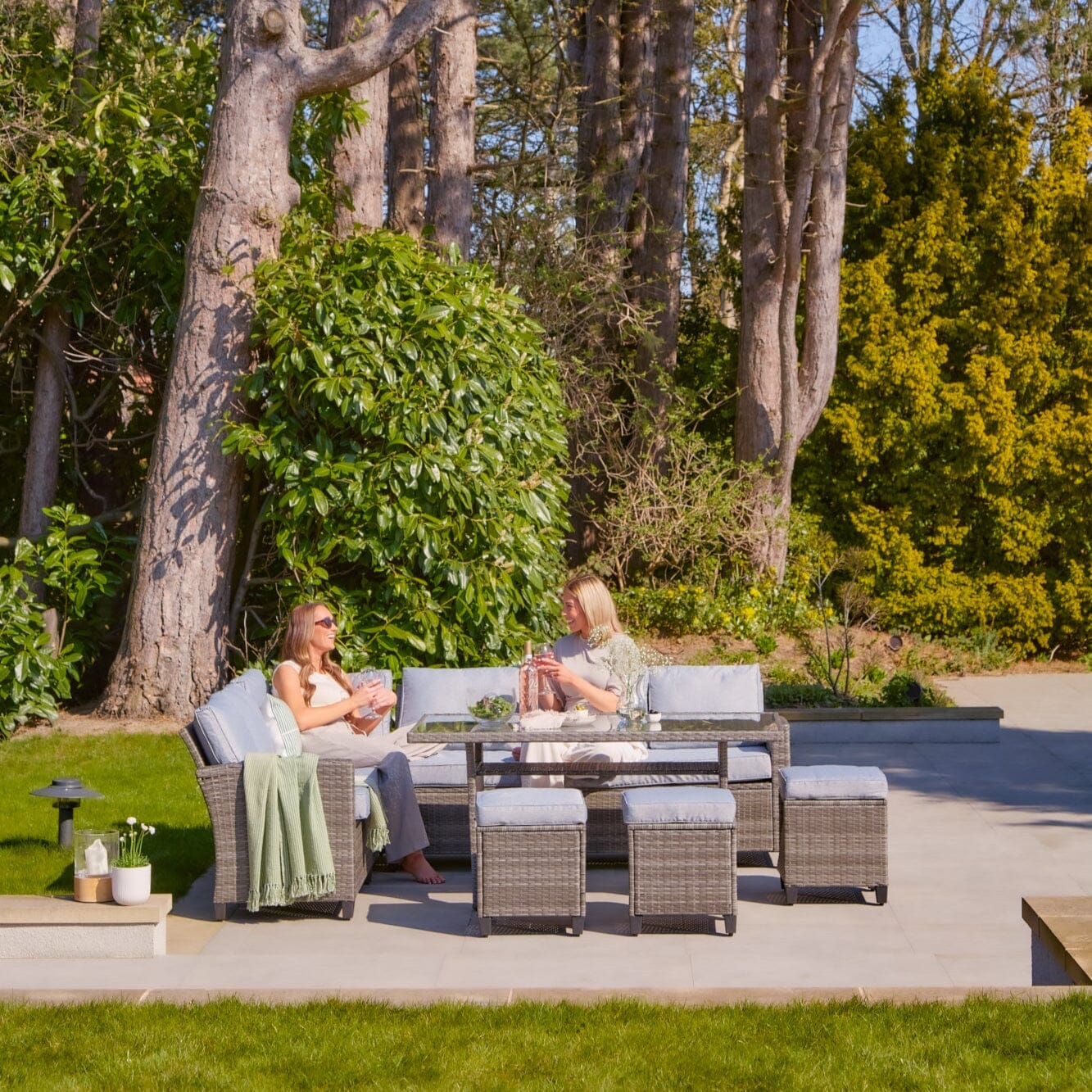 Aston 9 Seater Rattan Corner Sofa Set with Glass Table Top - Grey - Laura James