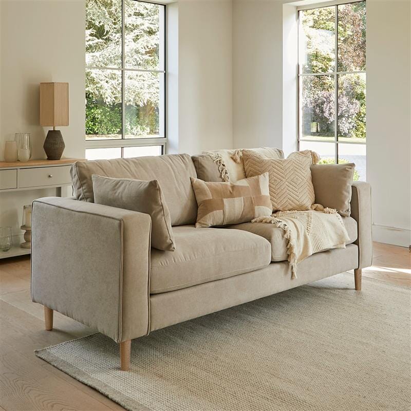 Emily 2 Seater Sofa - Soft Beige with Whitewash Oak Legs - Laura James