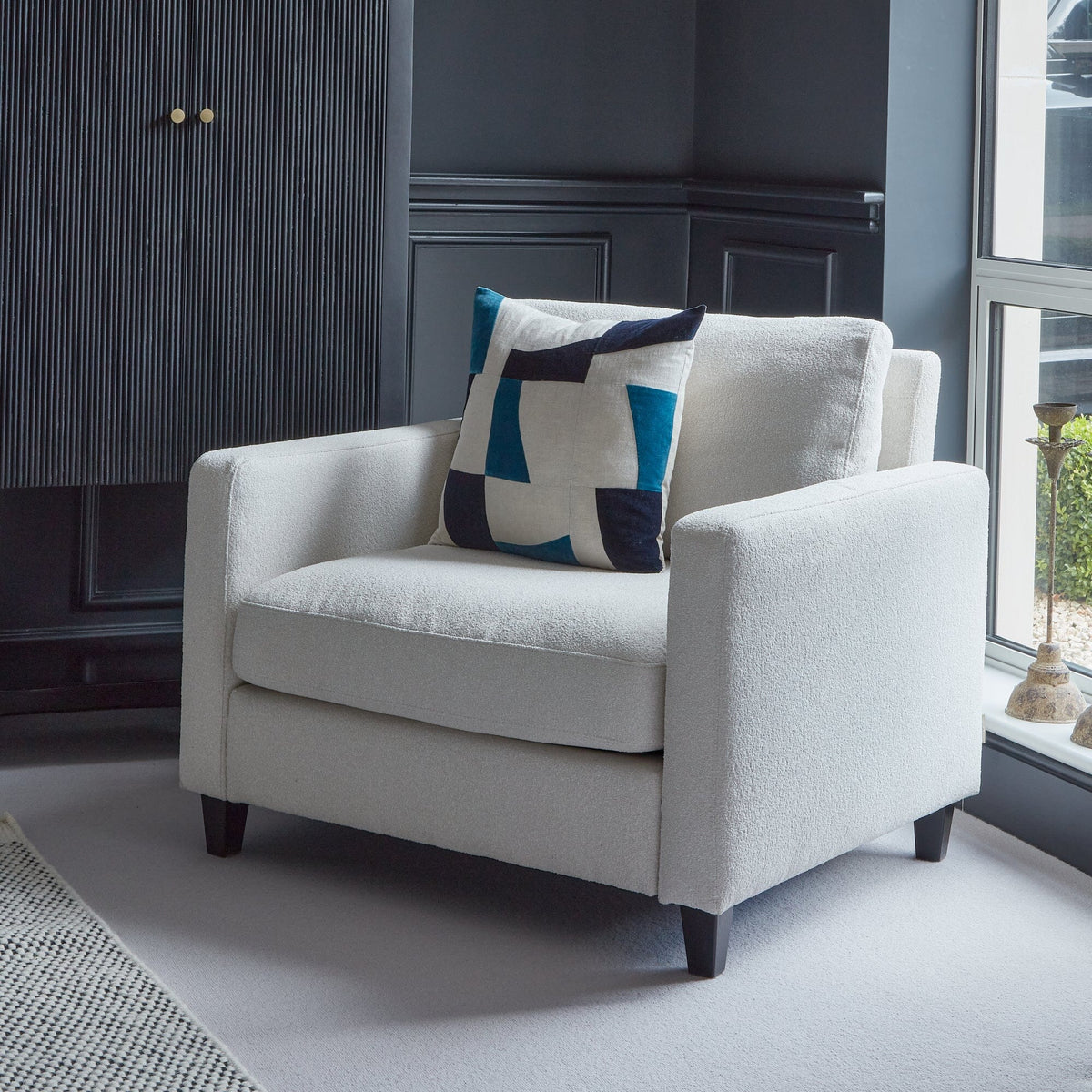 Outlet - Ava Light Beige Boucle Armchair - Black Oak Legs