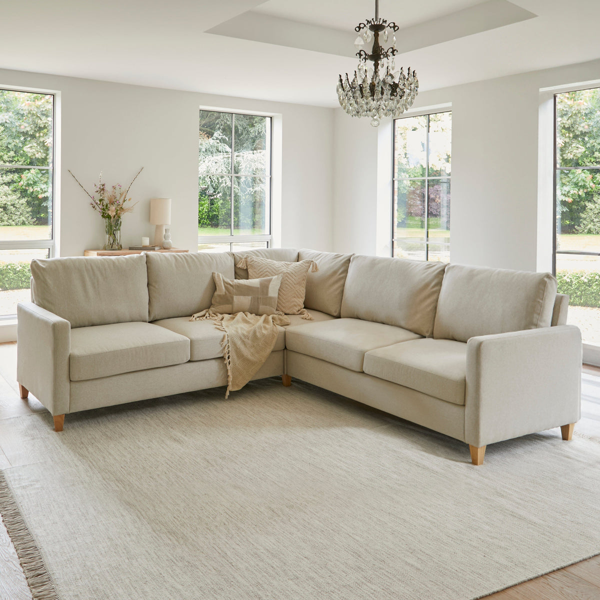 Ava Corner Sofa - Sand with Pale Oak Legs - Laura James