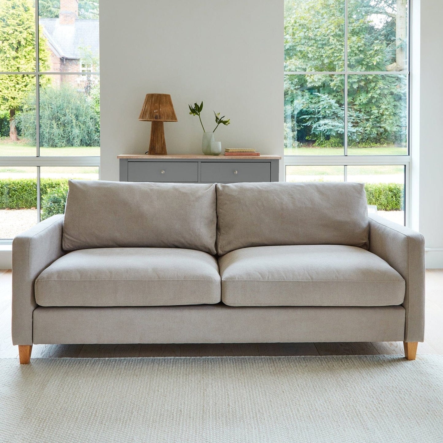 Ava 3 Seater Sofa - Soft Beige with Pale Oak Legs - Laura James