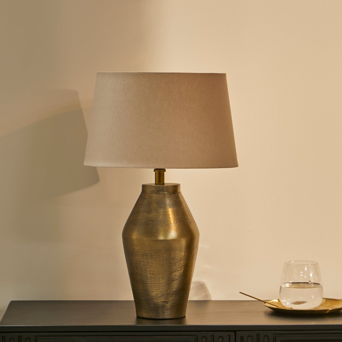 Thurlestone Gold Lamp & Coningsby Taupe Cotton Lampshade - 30cm