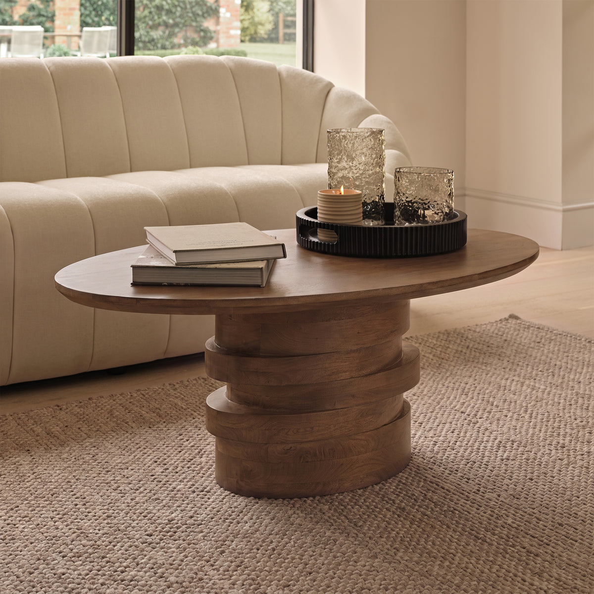 Adam 100cm Oval Almond Brown Coffee Table - Laura James
