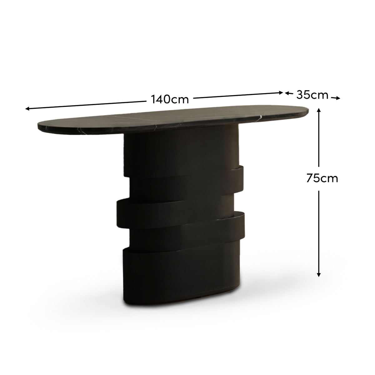 Adam 140cm Jet Black Mango Wood & Black Marble Oval Console Table - Laura James