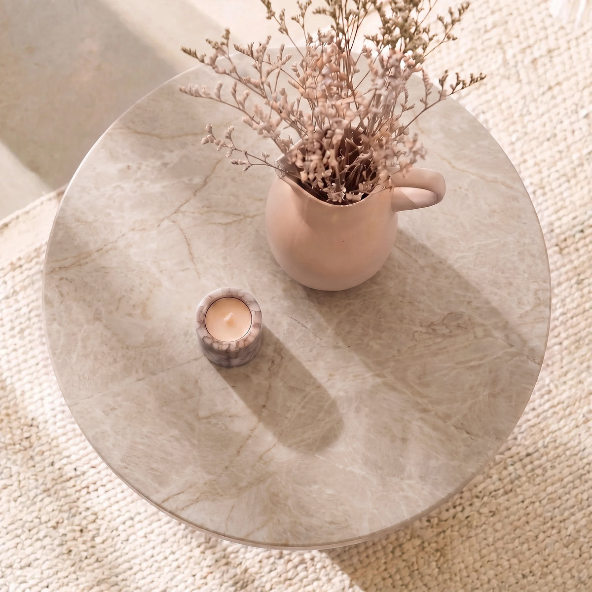 Adam 45cm Almond Brown & Lady Grey Marble Round Side Table