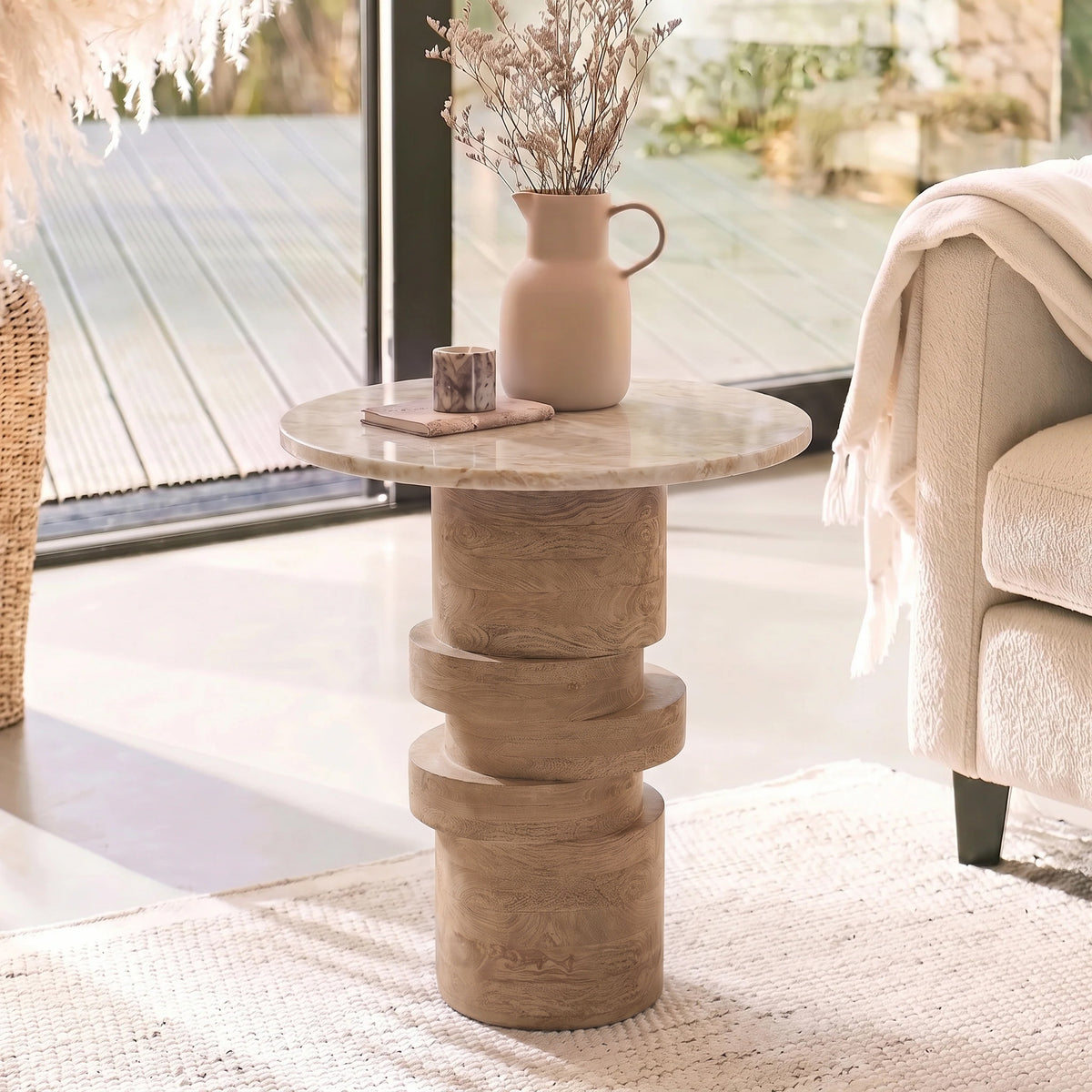 Adam 45cm Almond Brown & Lady Grey Marble Round Side Table