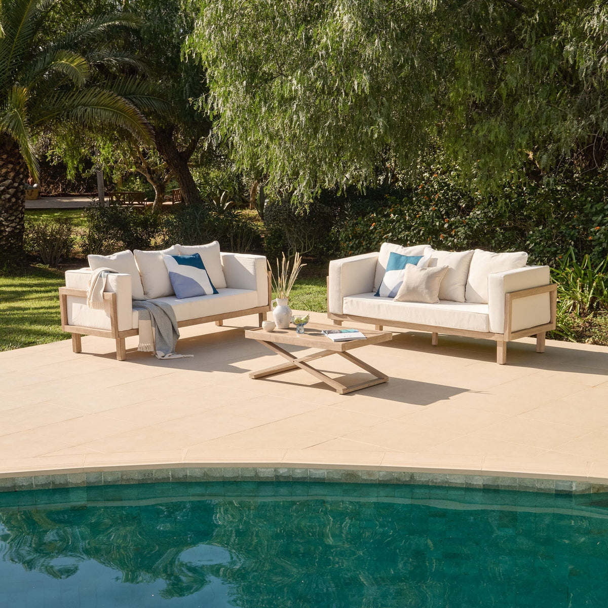 Akira 6 Seater Wooden Sofa Set with Coffee Table - Laura James