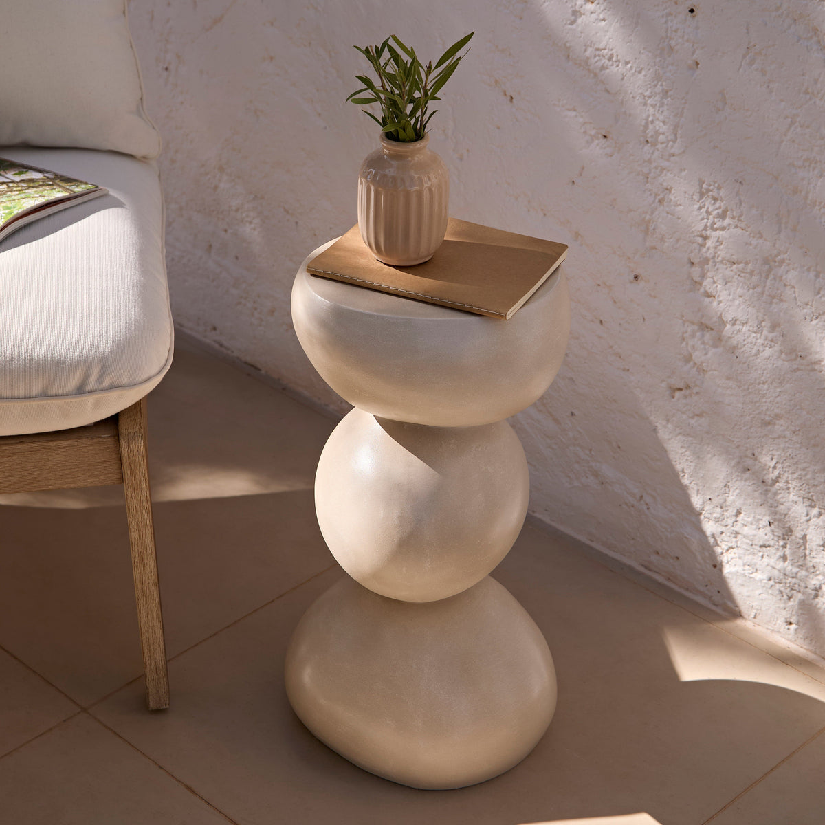 Alder Small Concrete Garden Side Table - Sand - Laura James